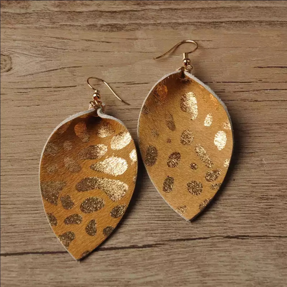 Mustard and Gold Leather Teardrop Earring